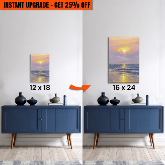 Upgrade Your 12x18 Inches 'Purple Skies Abstract Beach Wall Art' Canvas to 16x24 Inches