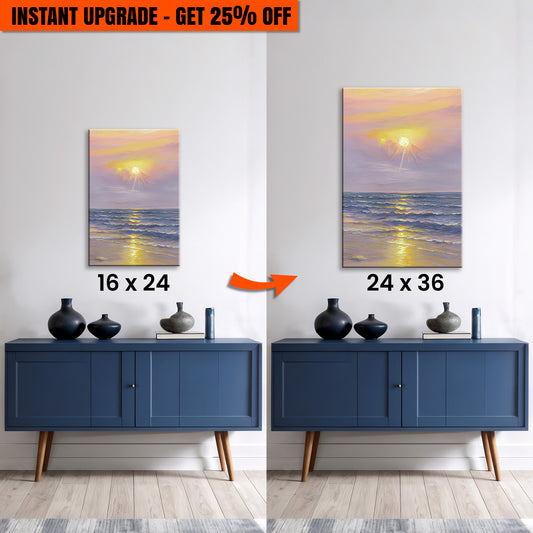 Upgrade Your 24x16 Inches 'Purple Skies Abstract Beach Wall Art' Canvas To 36x24 Inches
