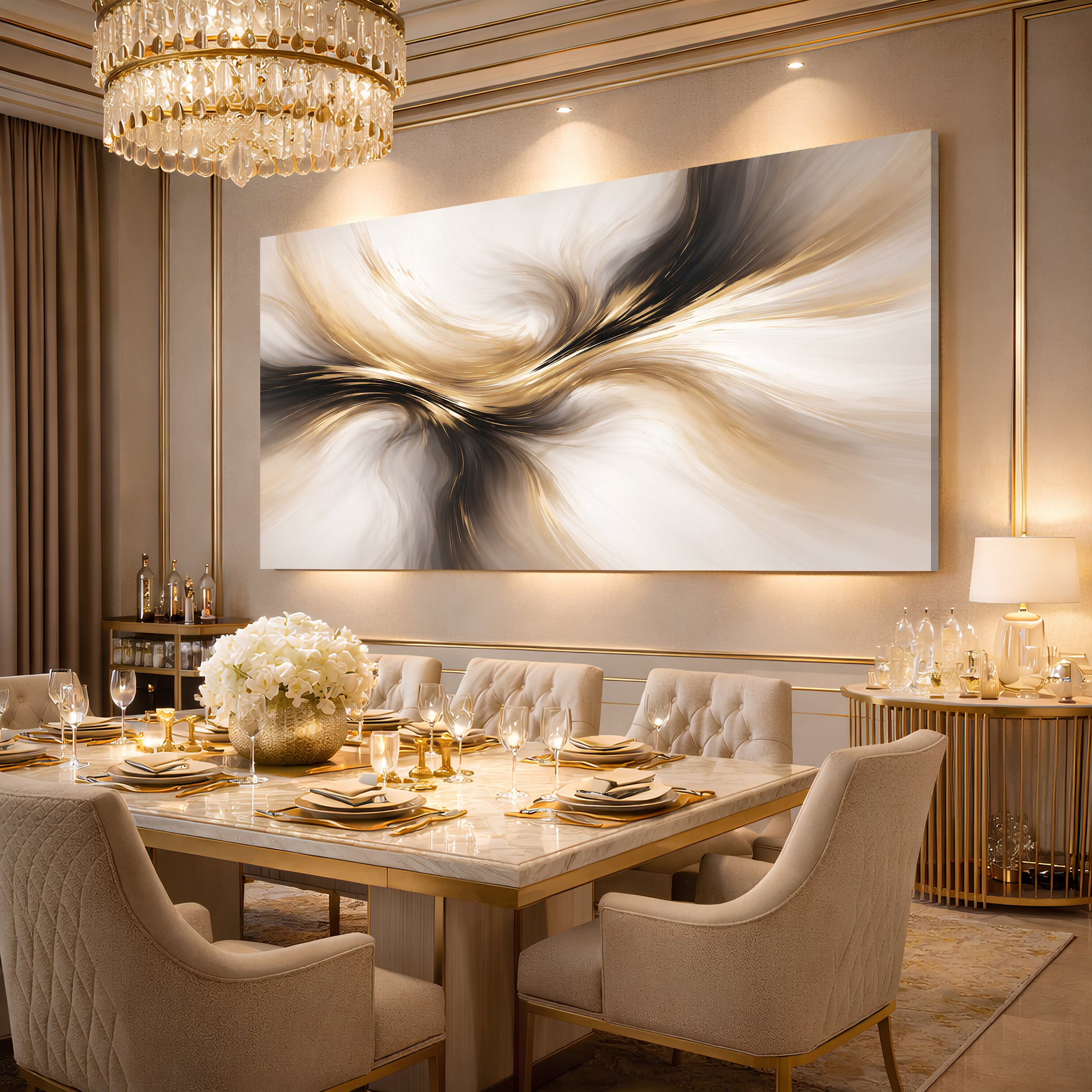 Golden Flow Abstract Luxury Wall Art