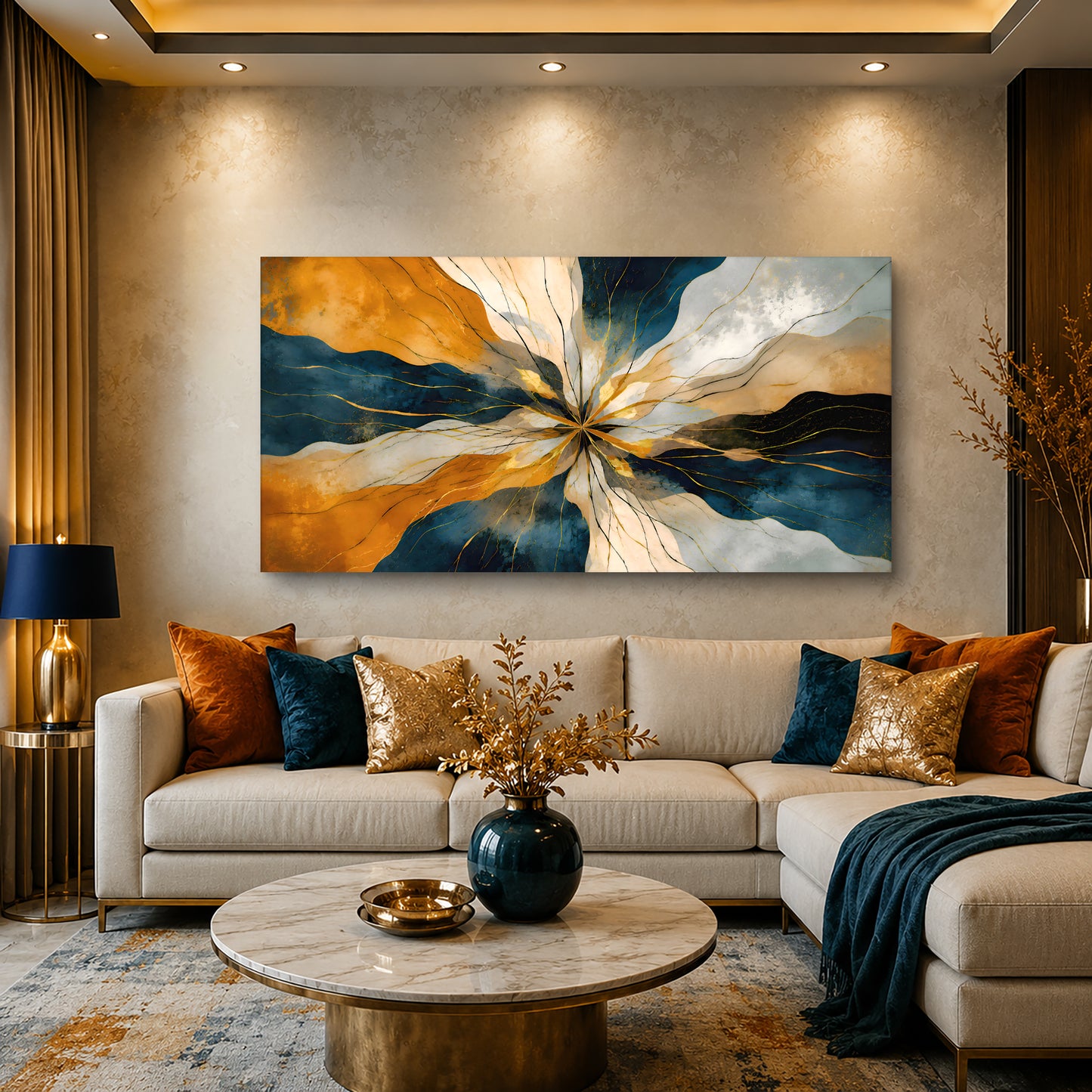 Golden Horizon Burst Wall Art