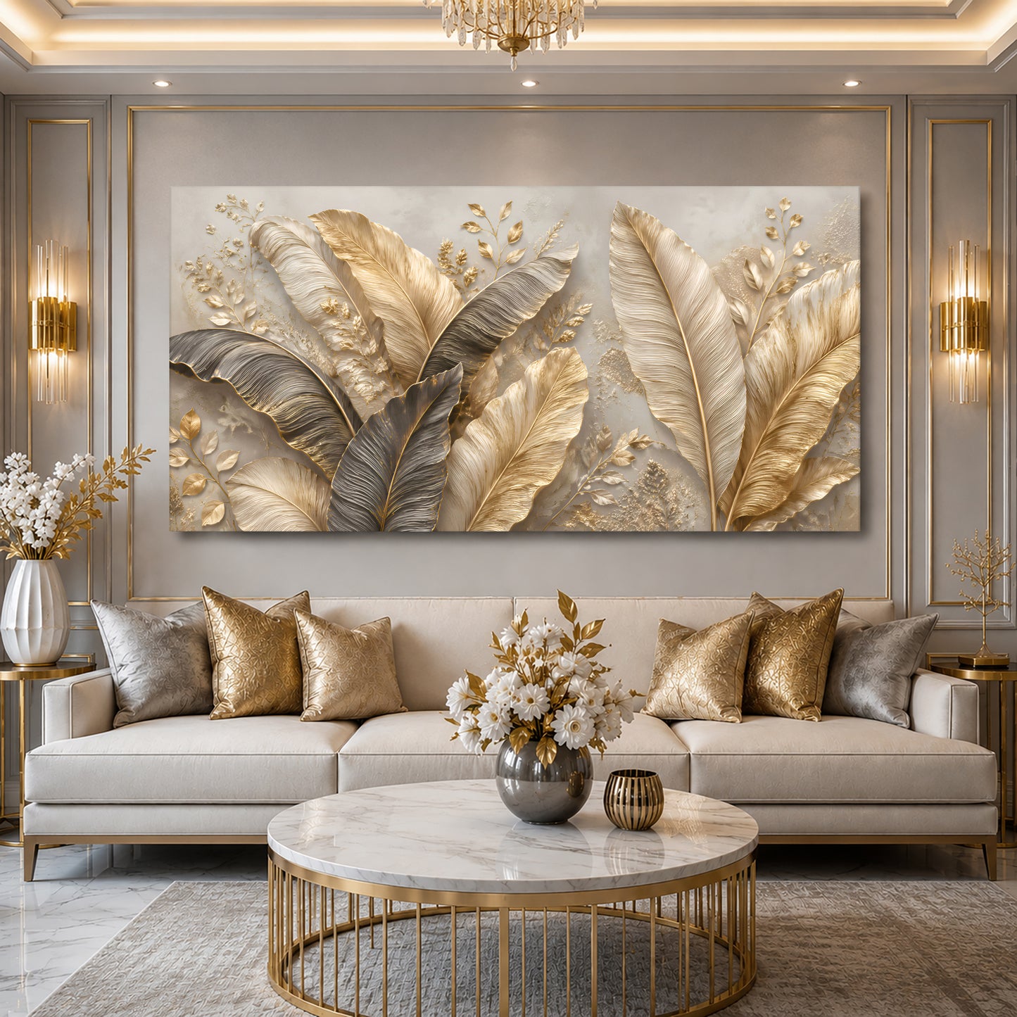 Golden Tropical Leaves Wall Art II