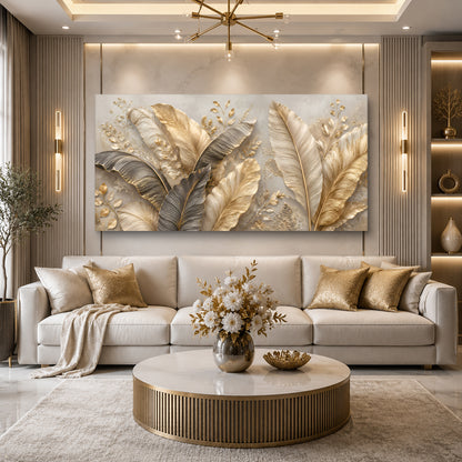 Golden Tropical Leaves Wall Art II