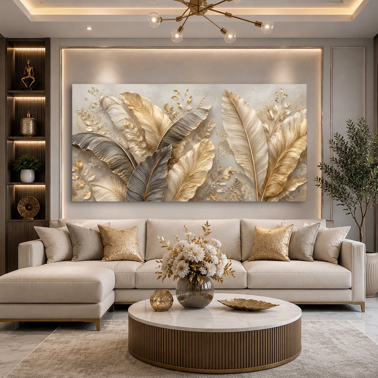 Golden Tropical Leaves Wall Art II