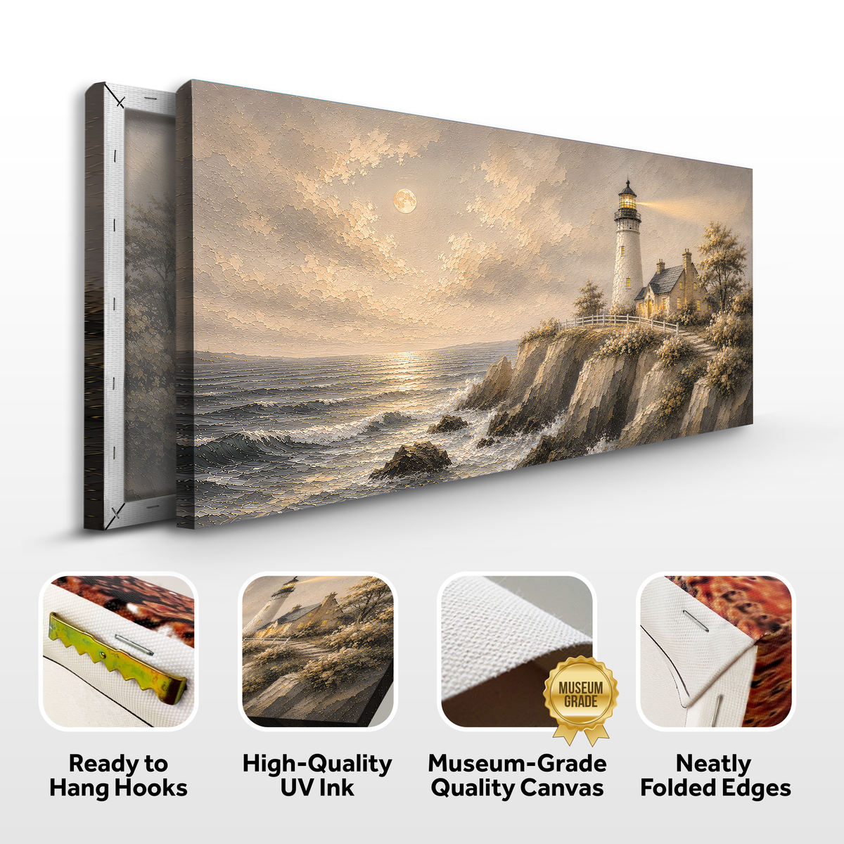 Moonlit Lighthouse Ocean