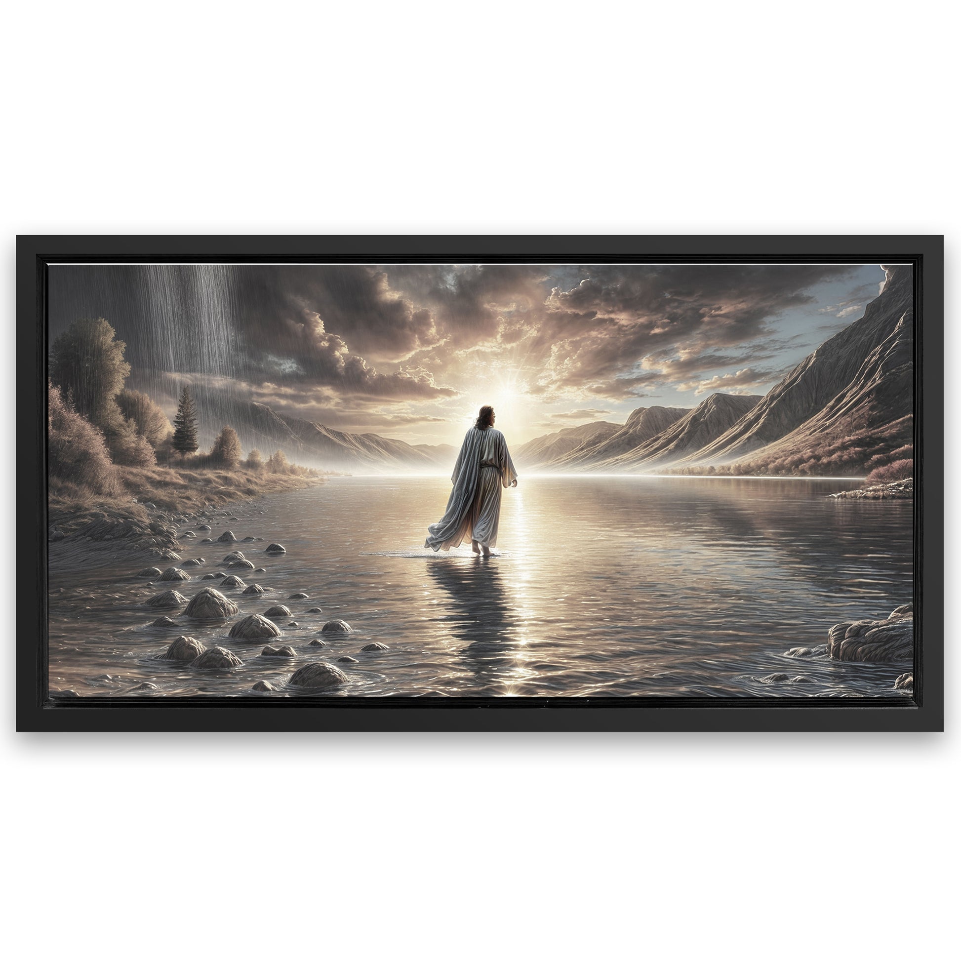 Save 33% When You Add A Frame To Your 48x24 Walking on Water - Faith Wall Art II Canvas Now
