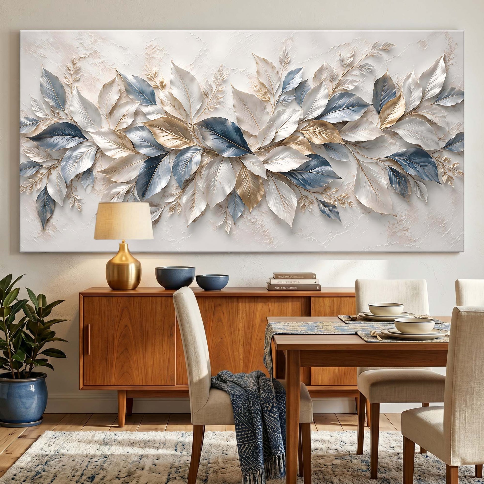 Blue & Gold Botanical Leaves