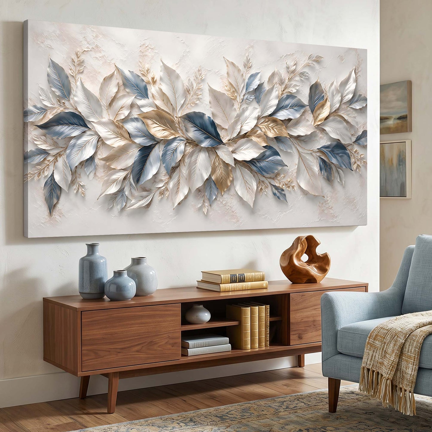 Blue & Gold Botanical Leaves