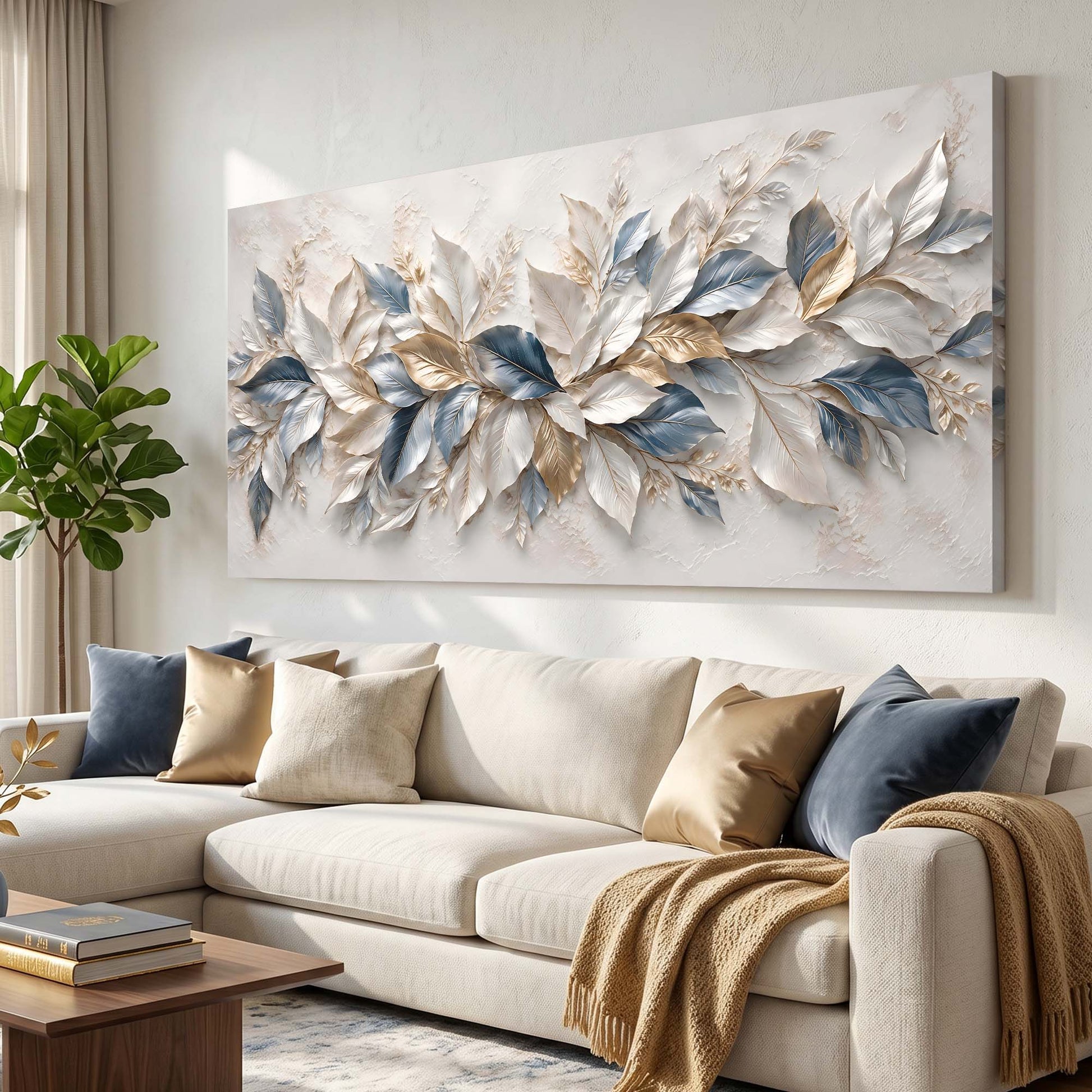 Blue & Gold Botanical Leaves