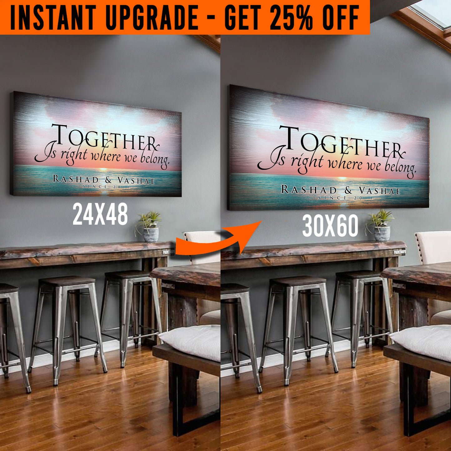 Upgrade Your 24x48 Inches 'Together' (Style 1) Canvas To 60x30 Inches