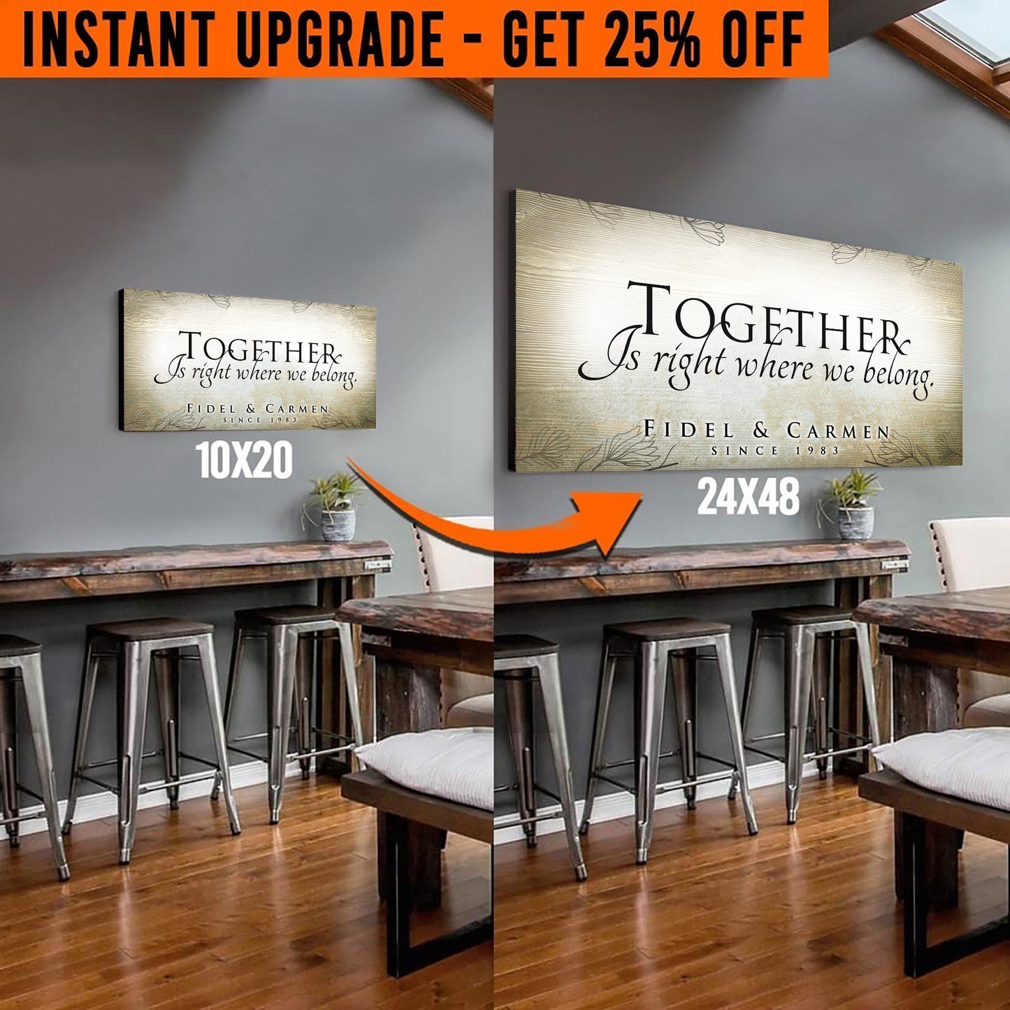 Upgrade Your 20x10 Inches 'Together' (Style 3) Canvas To 24x48 Inches