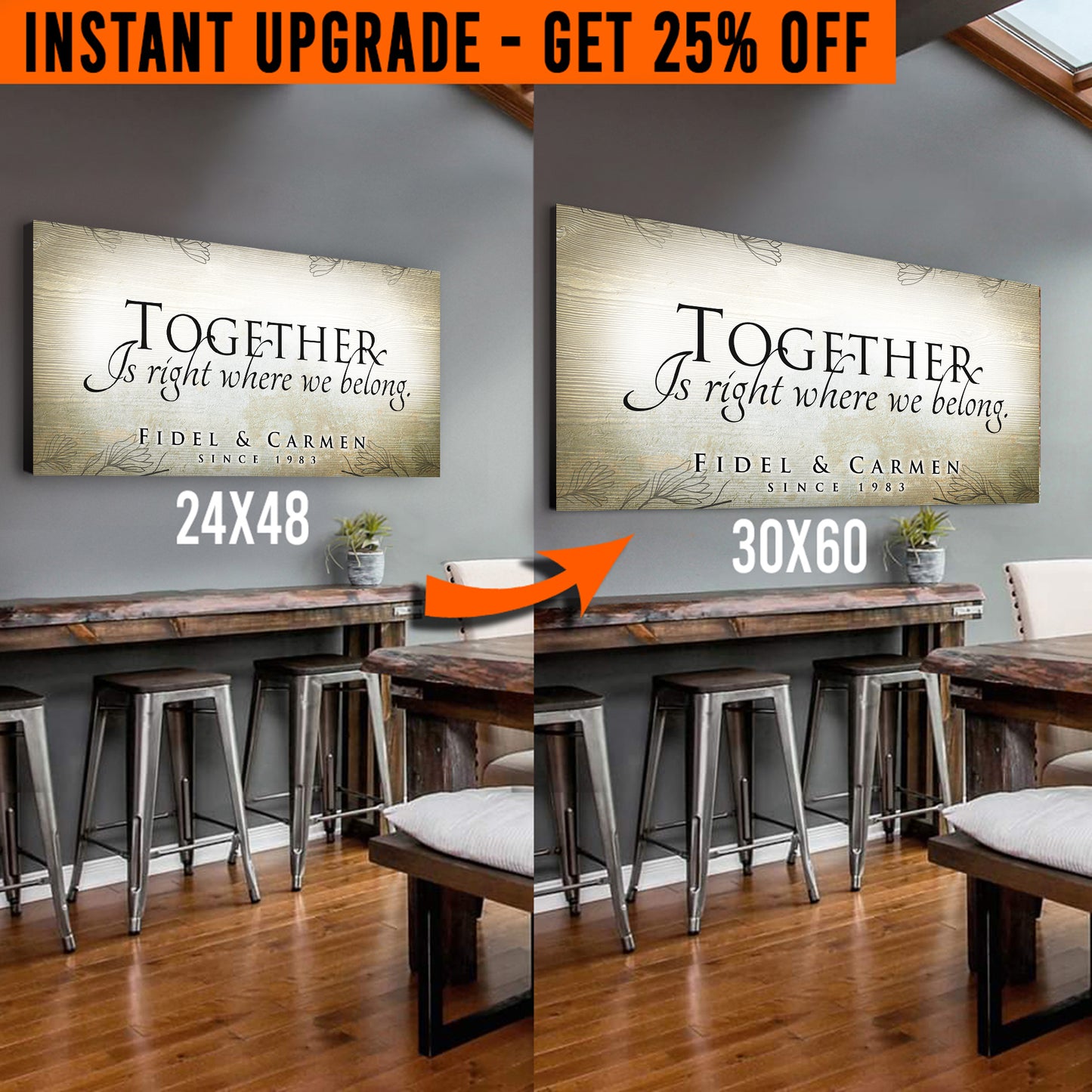 Upgrade Your 24x48 Inches 'Together' (Style 3) Canvas To 60x30 Inches