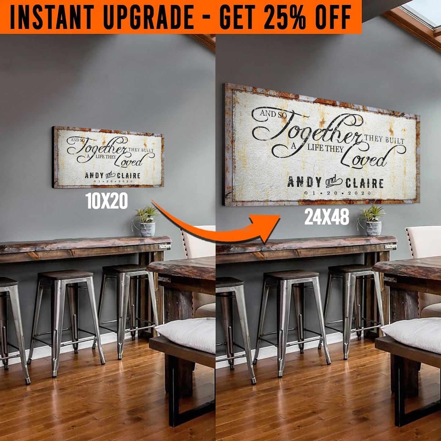 Upgrade Your 20x10 Inches 'Together' (Style 1) Canvas To 24x48 Inches