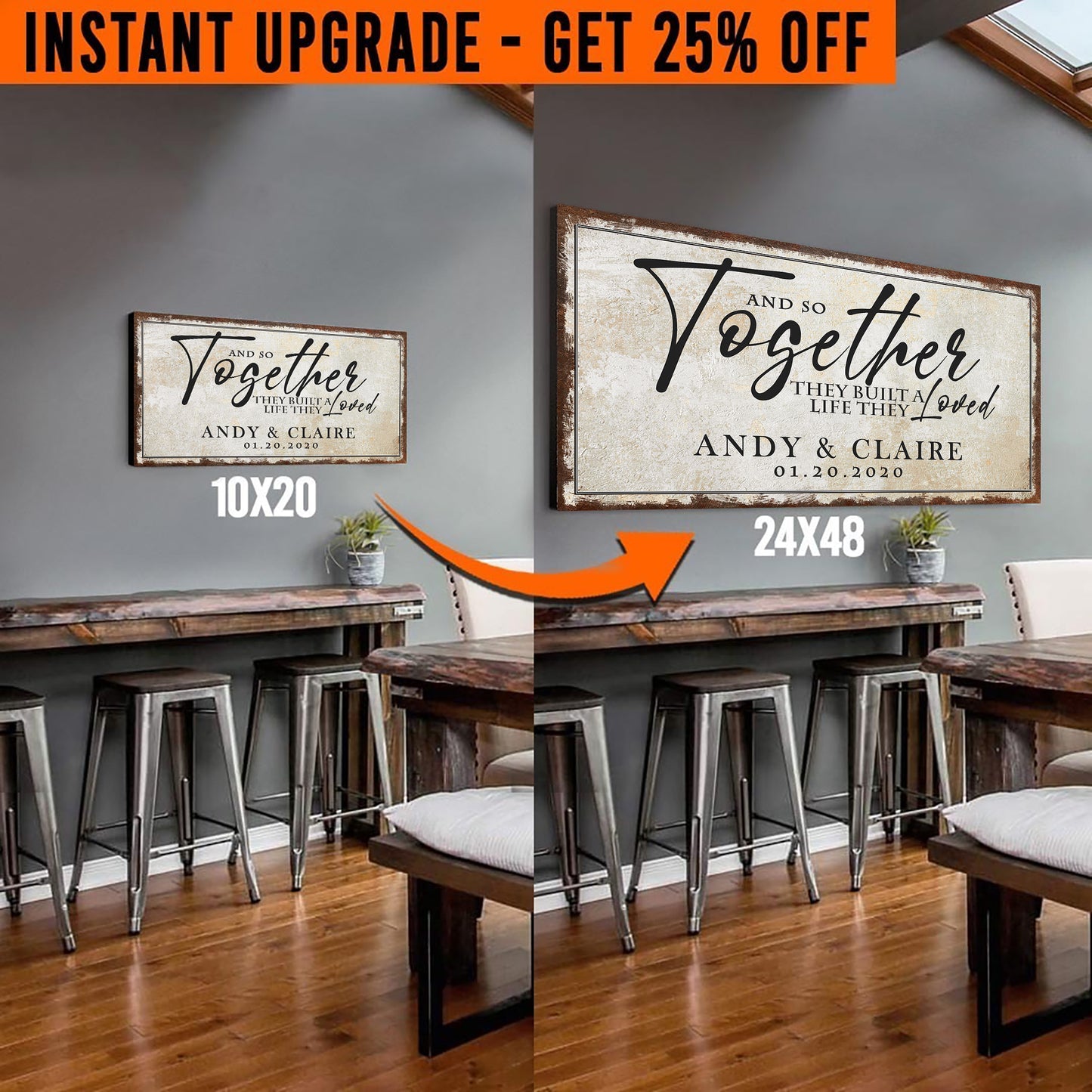 Upgrade Your 20x10 Inches 'Together' (Style 3) Canvas To 24x48 Inches