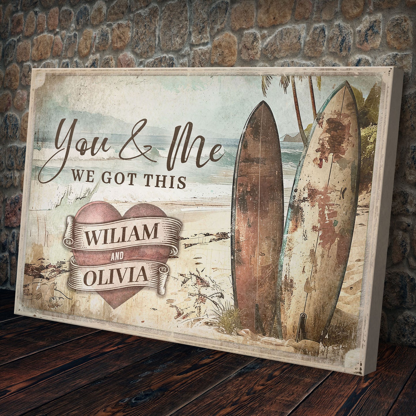 Surfboard Themed We Got This Couple Sign - Image by Tailored Canvases