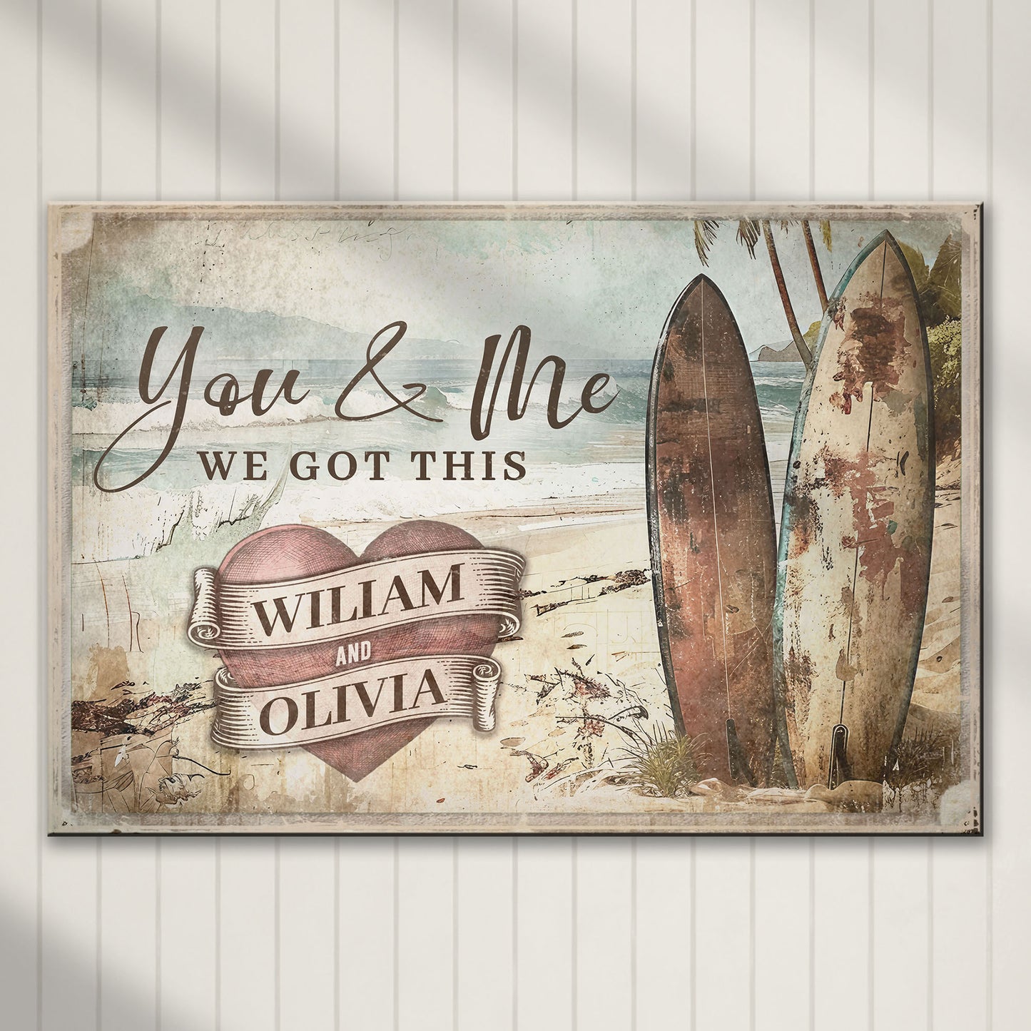 Surfboard Themed We Got This Couple Sign - Image by Tailored Canvases