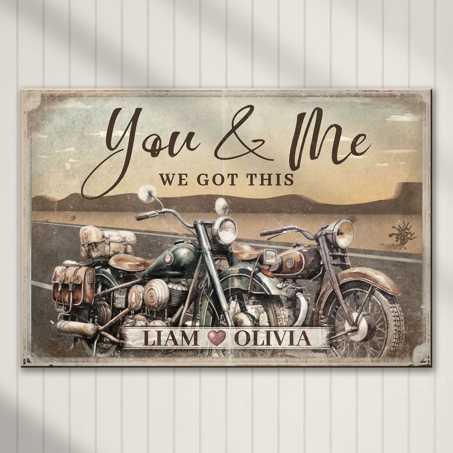 Motorcycle Themed We Got This Couple Sign - Image by Tailored Canvases