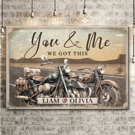 Motorcycle Themed We Got This Couple Sign - Image by Tailored Canvases