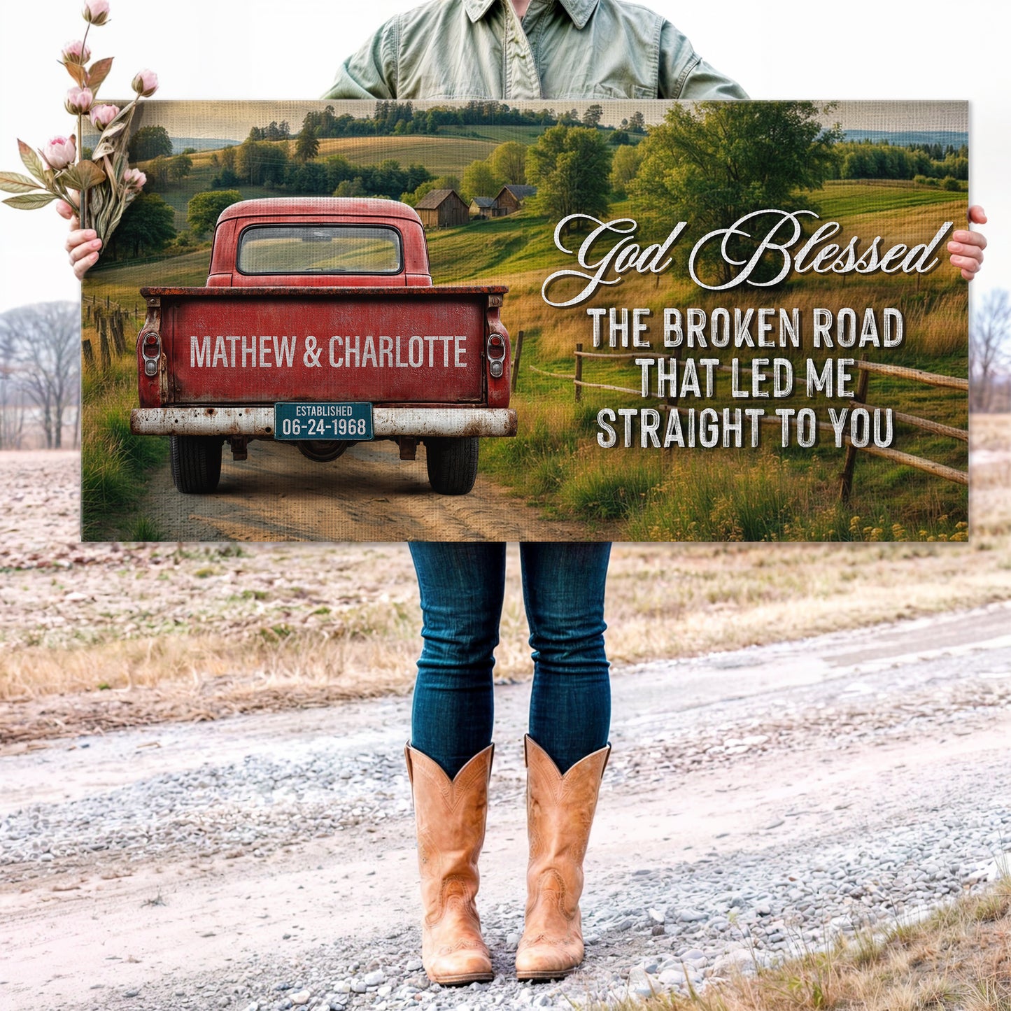 Custom Vintage Truck Couple Sign III