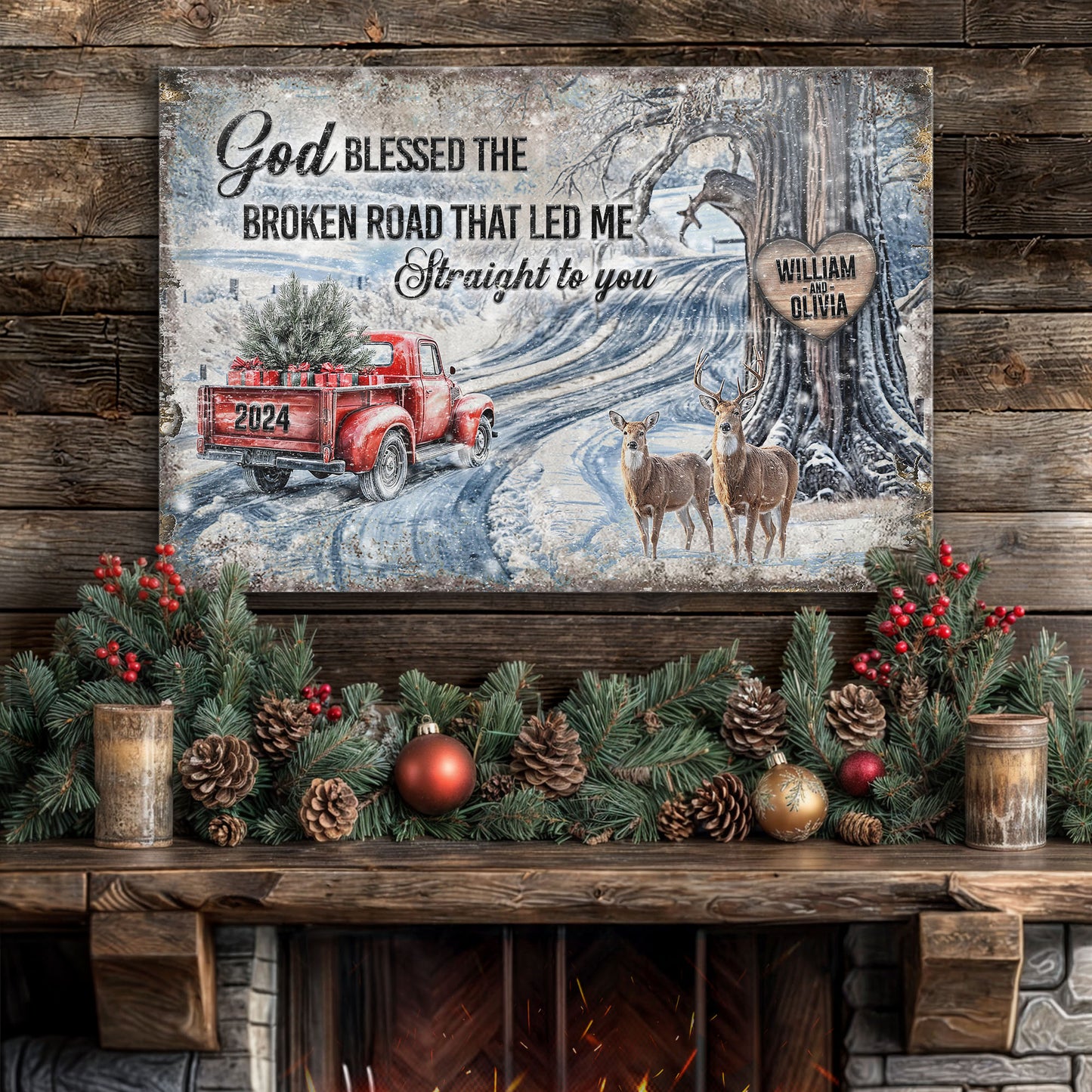 Personalized God Blessed The Broken Road Christmas Sign