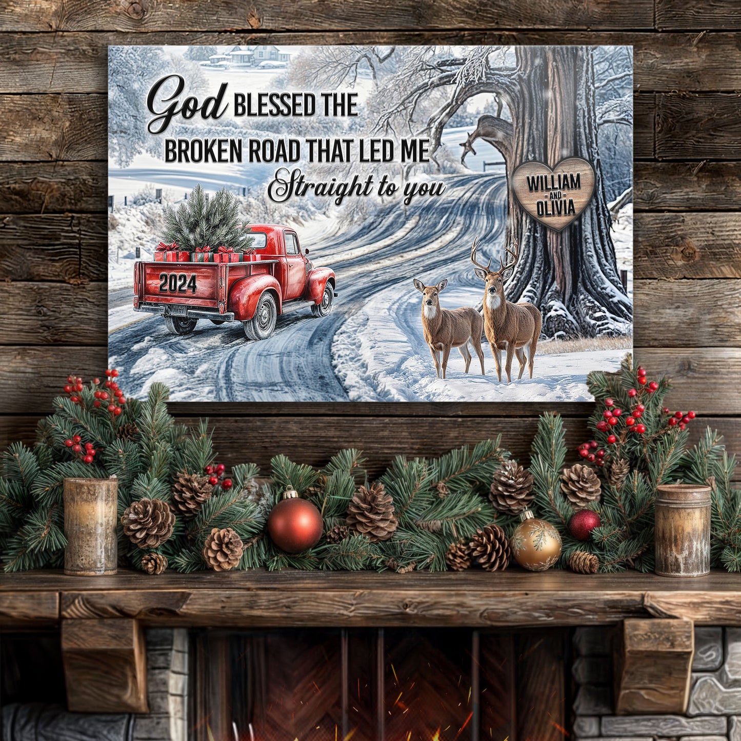 Personalized God Blessed The Broken Road Christmas Sign II