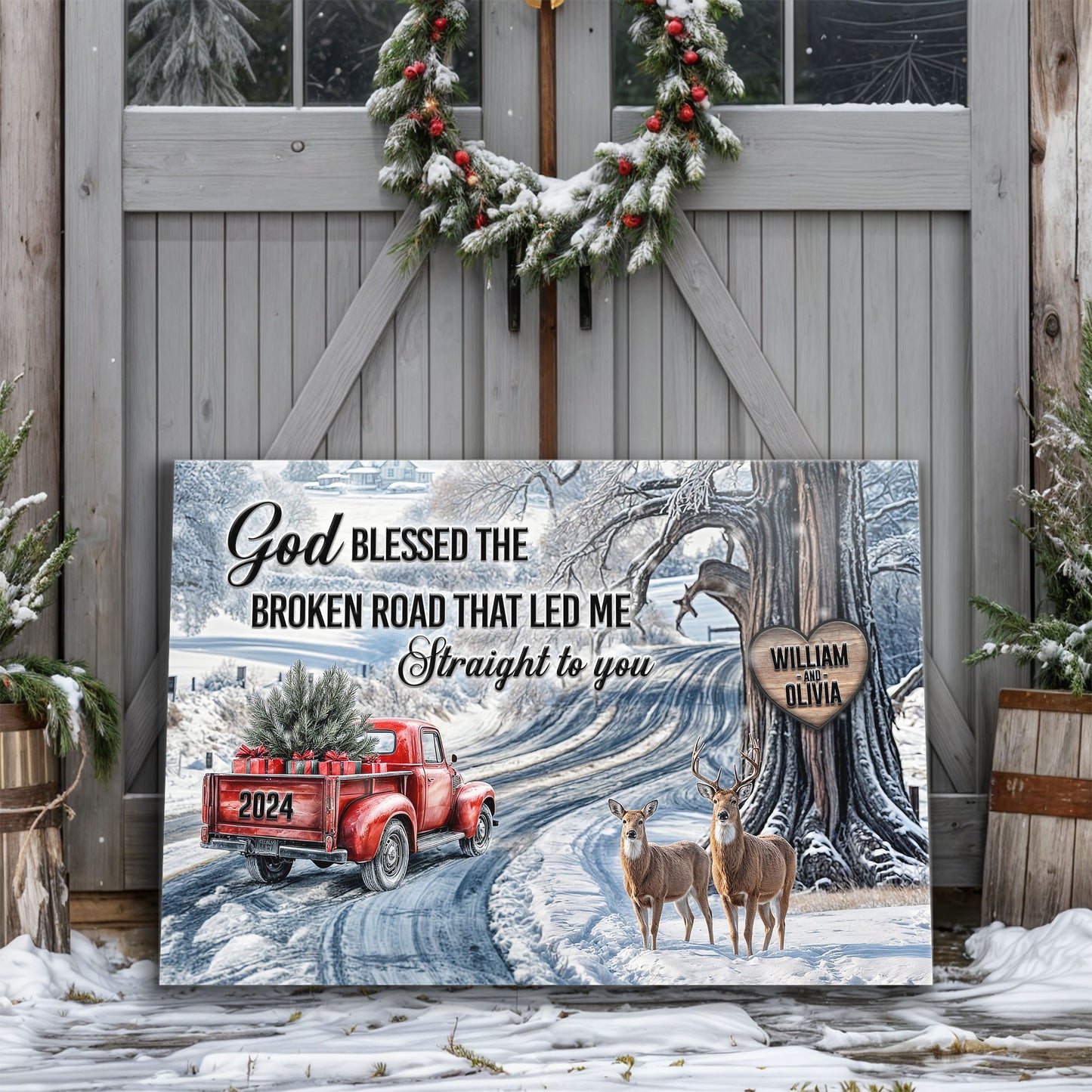 Personalized God Blessed The Broken Road Christmas Sign II