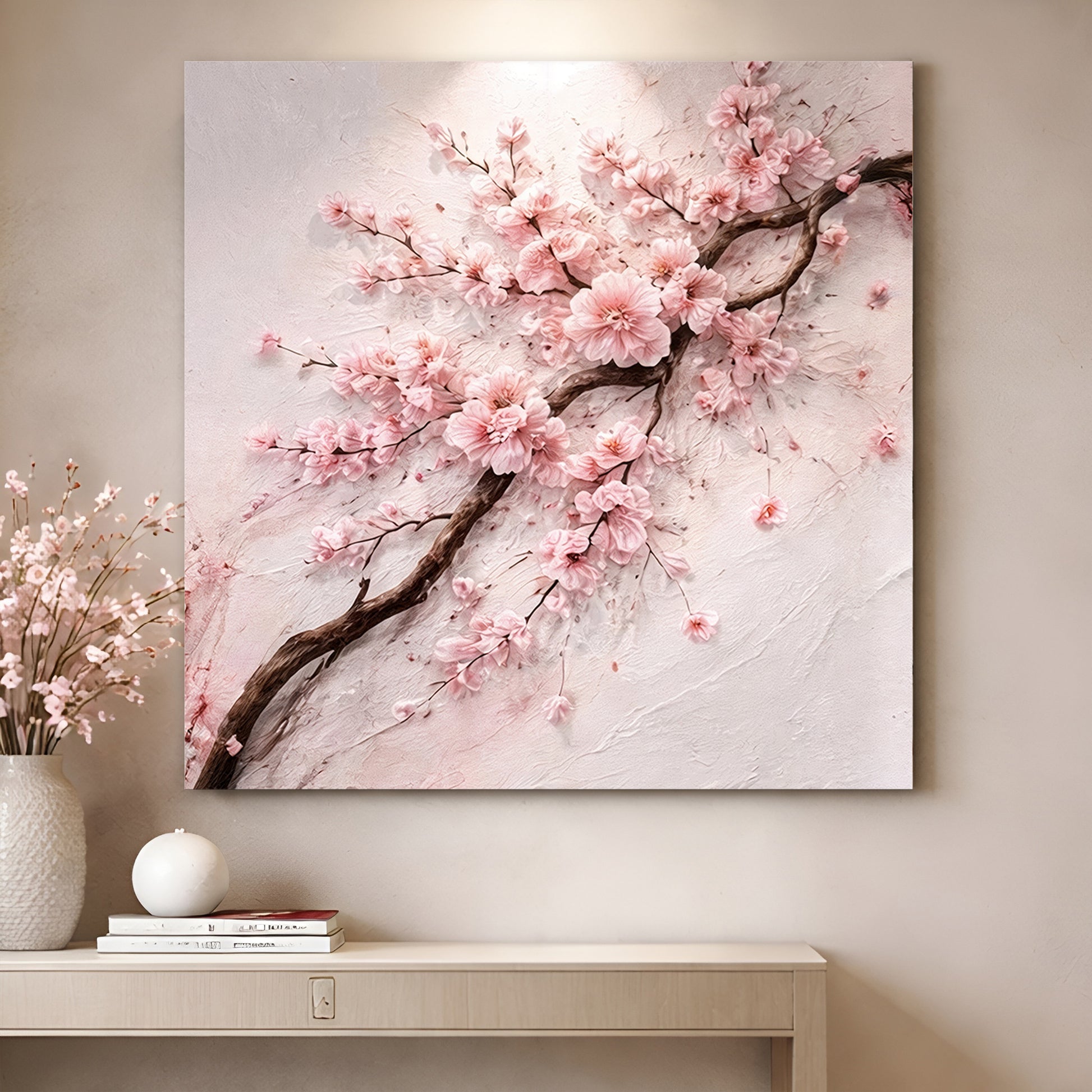Cherry Blossom Branch — Pink On White