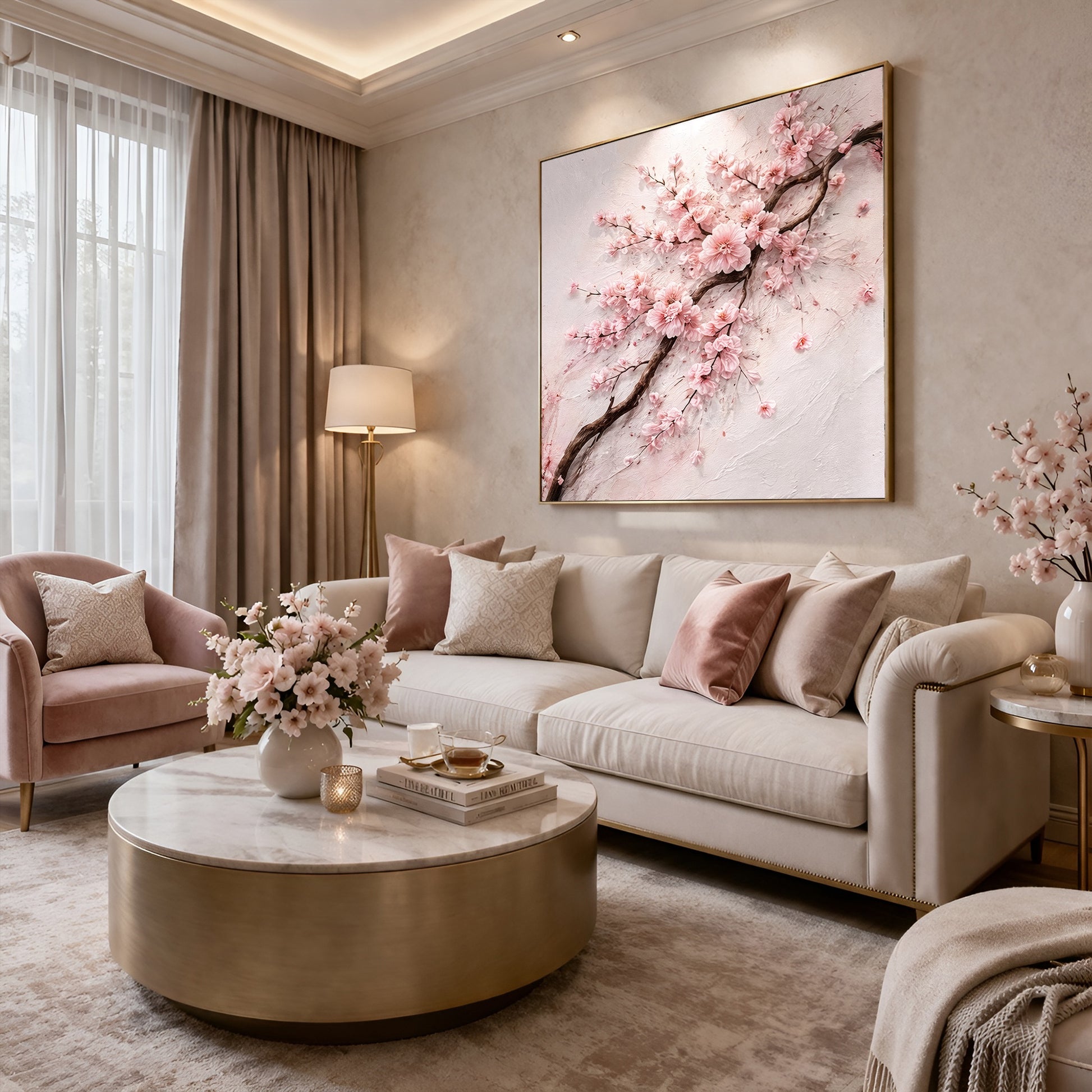 Cherry Blossom Branch — Pink On White