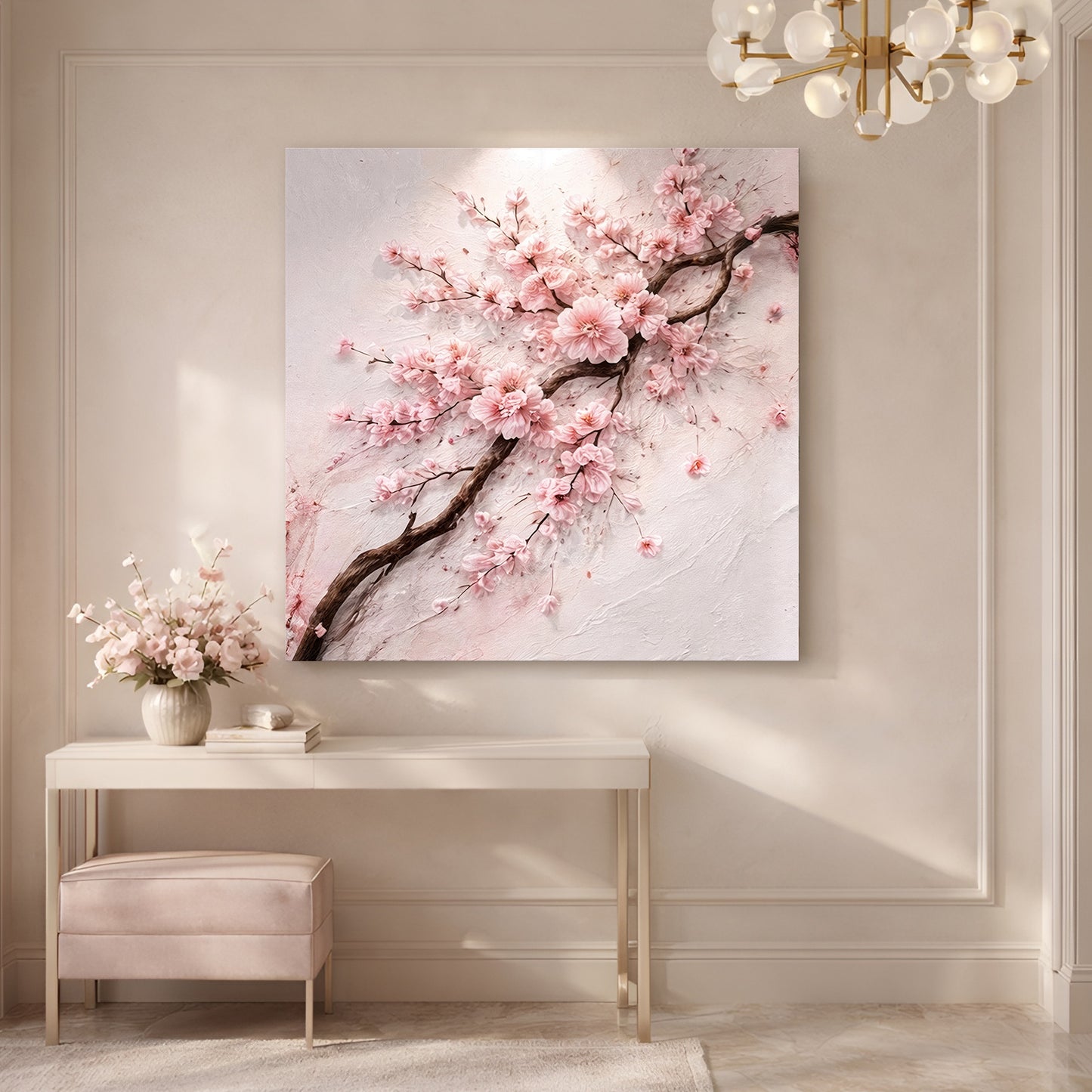 Cherry Blossom Branch — Pink On White