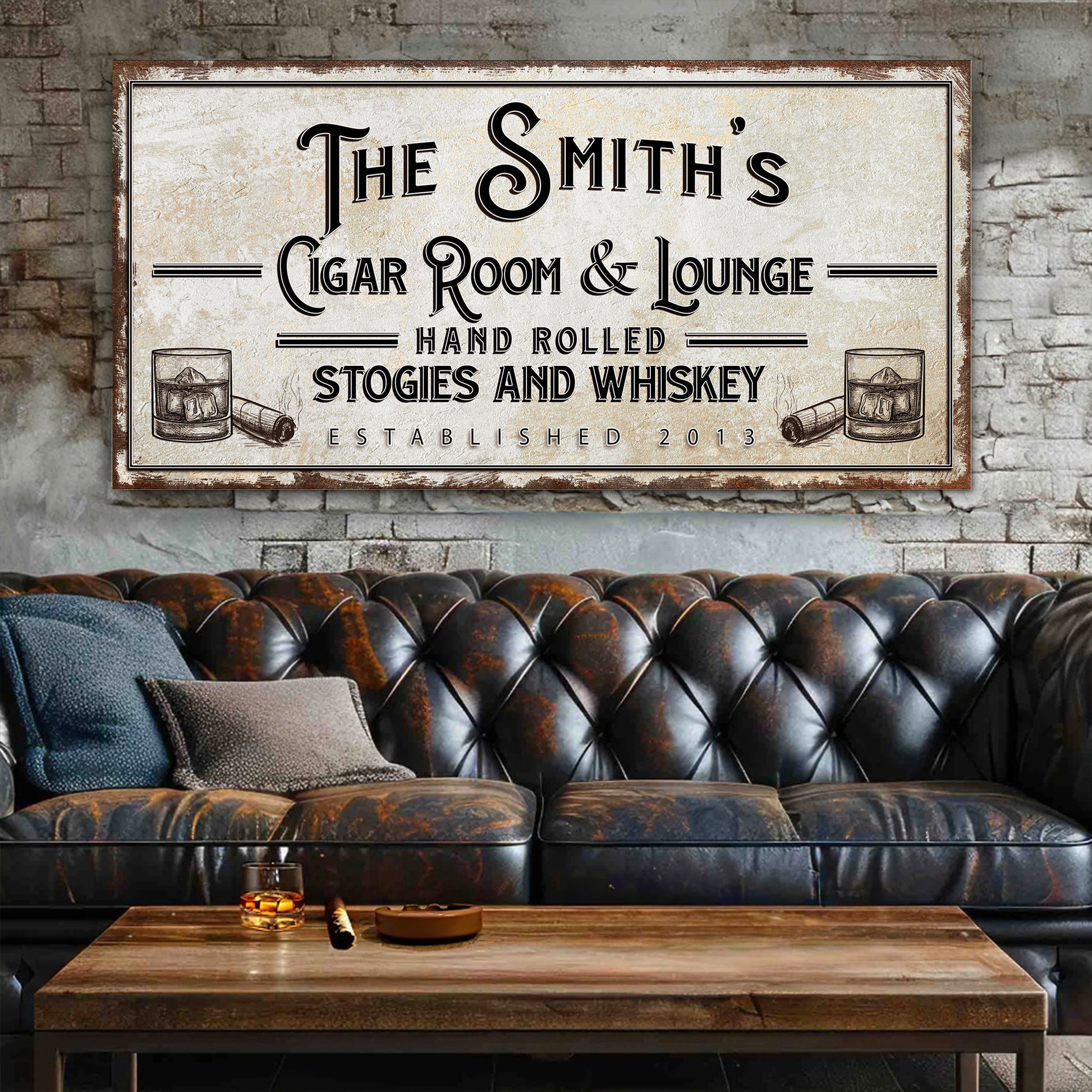 Personalized Cigar Room and Lounge Sign II Style 1 - Image by Tailored Canvases