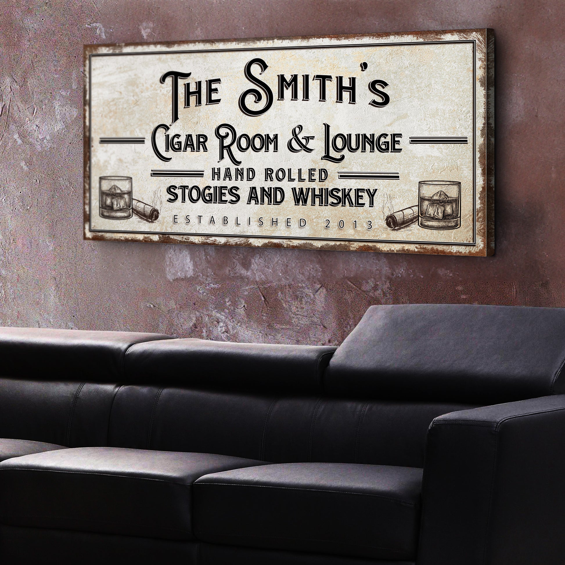 Personalized Cigar Room and Lounge Sign II Style 2 - Image by Tailored Canvases