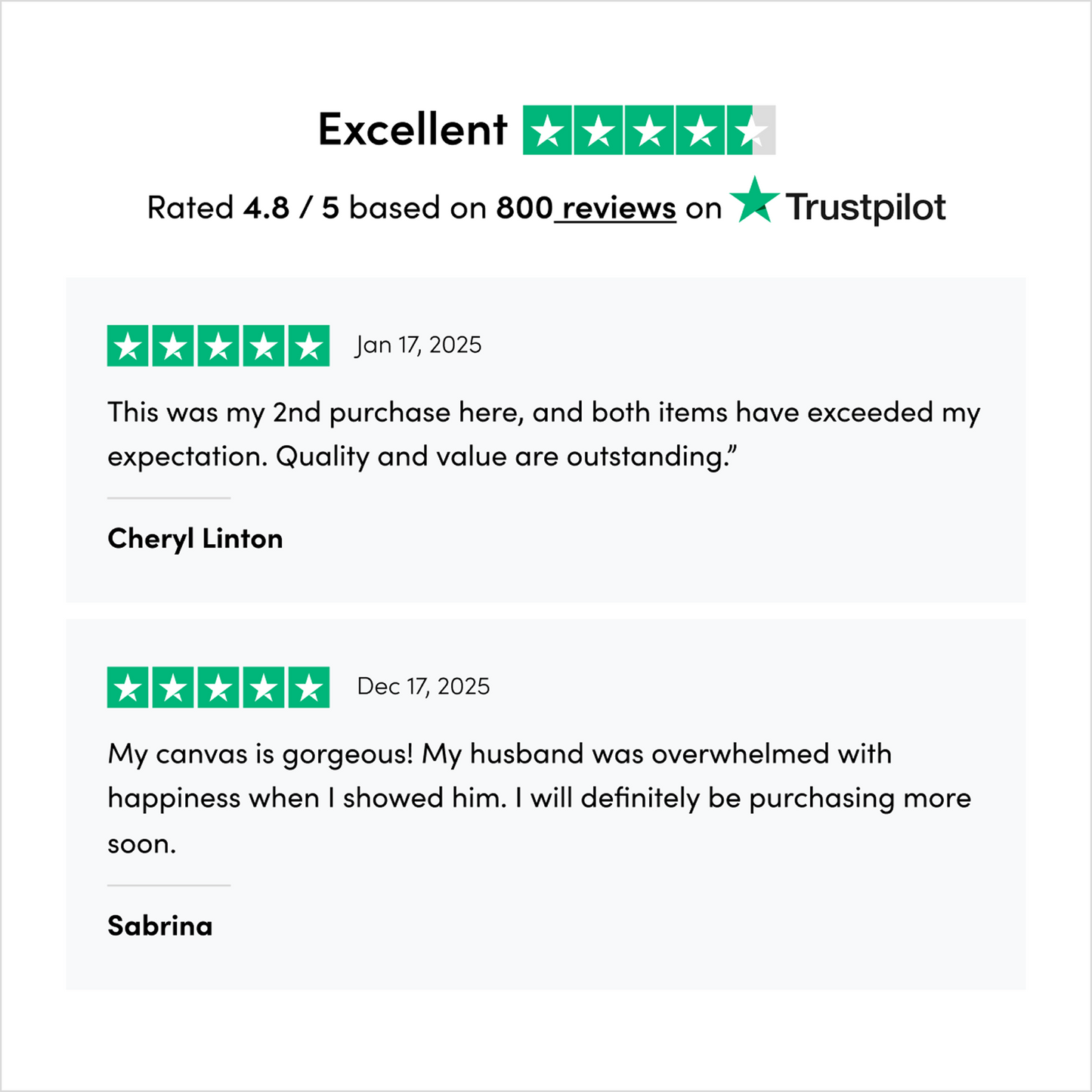 Trustpilot Review - Excellent 4.8/5 based on 800 reviews