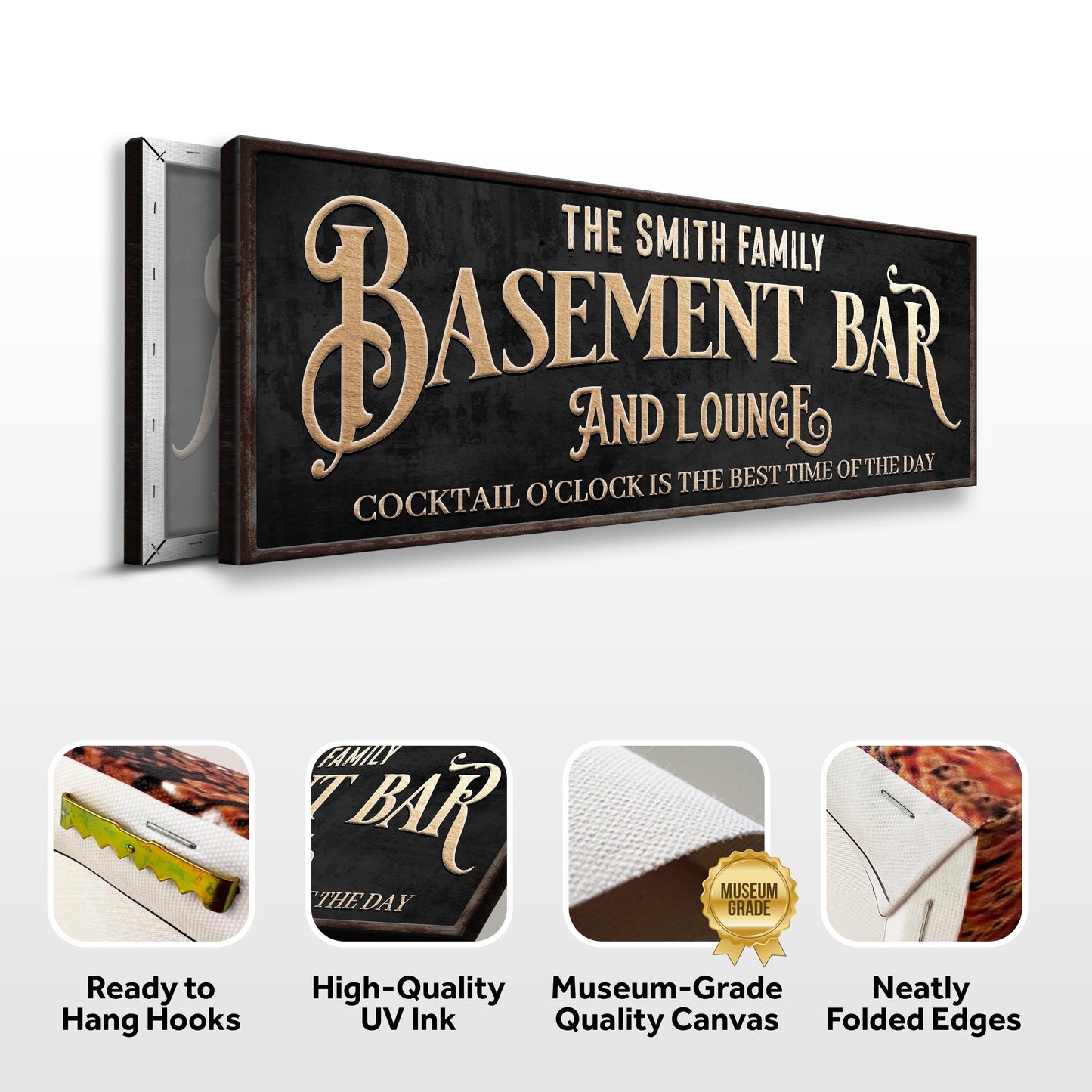 Custom Basement Bar and Lounge Sign Specs - Image by Tailored Canvases