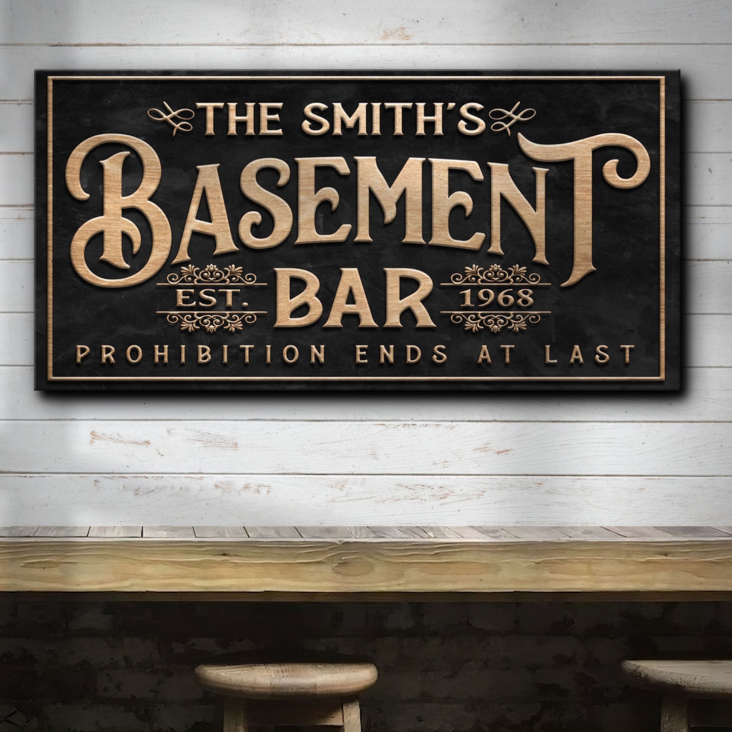 Custom Basement Bar Sign Style 1 - Image by Tailored Canvases