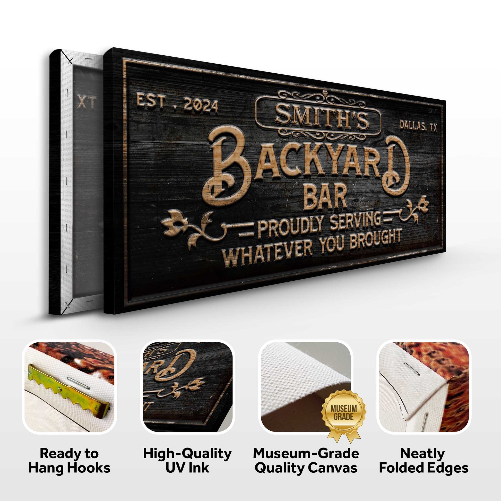 Custom Backyard Bar Sign II Specs - Image by Tailored Canvases