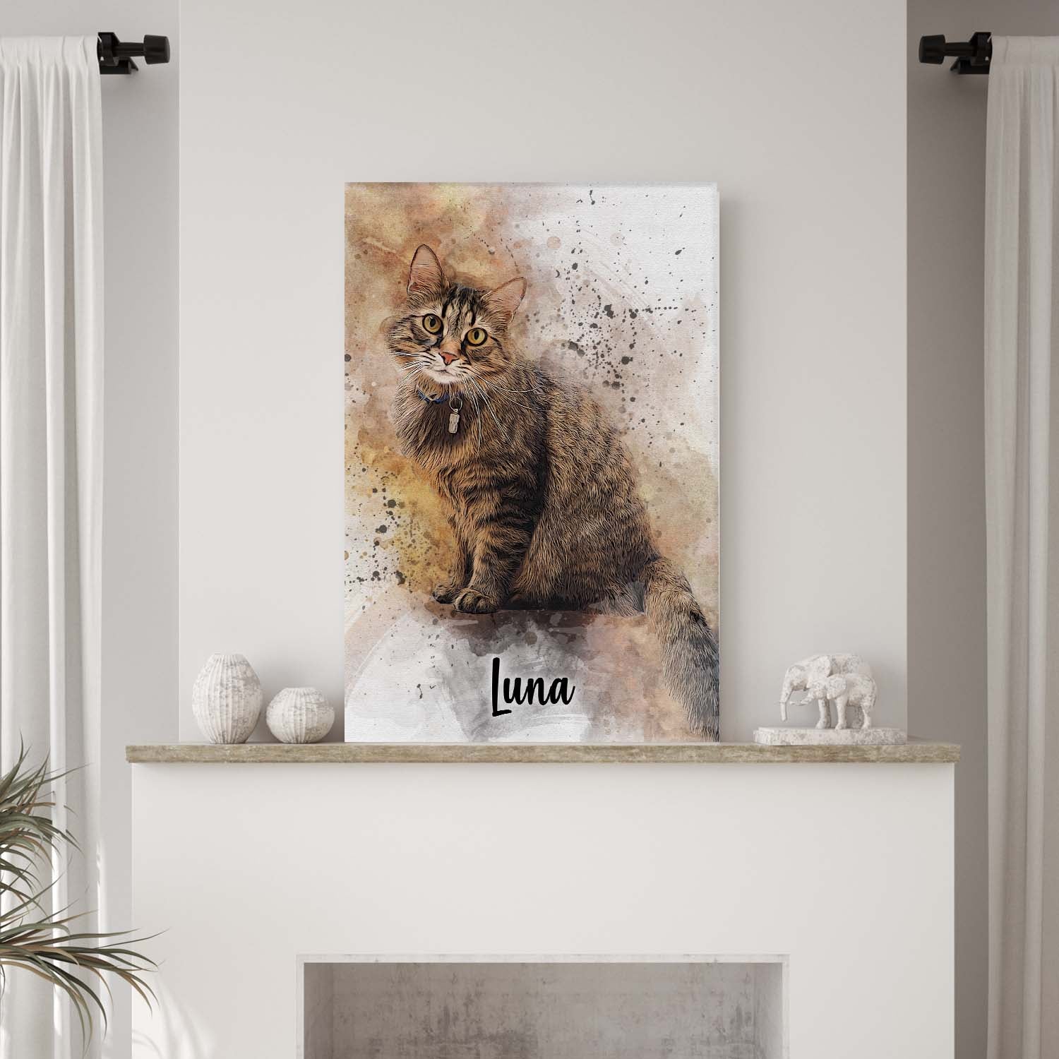 Custom Cat Watercolor Portrait Style 2 - Image by Tailored Canvases