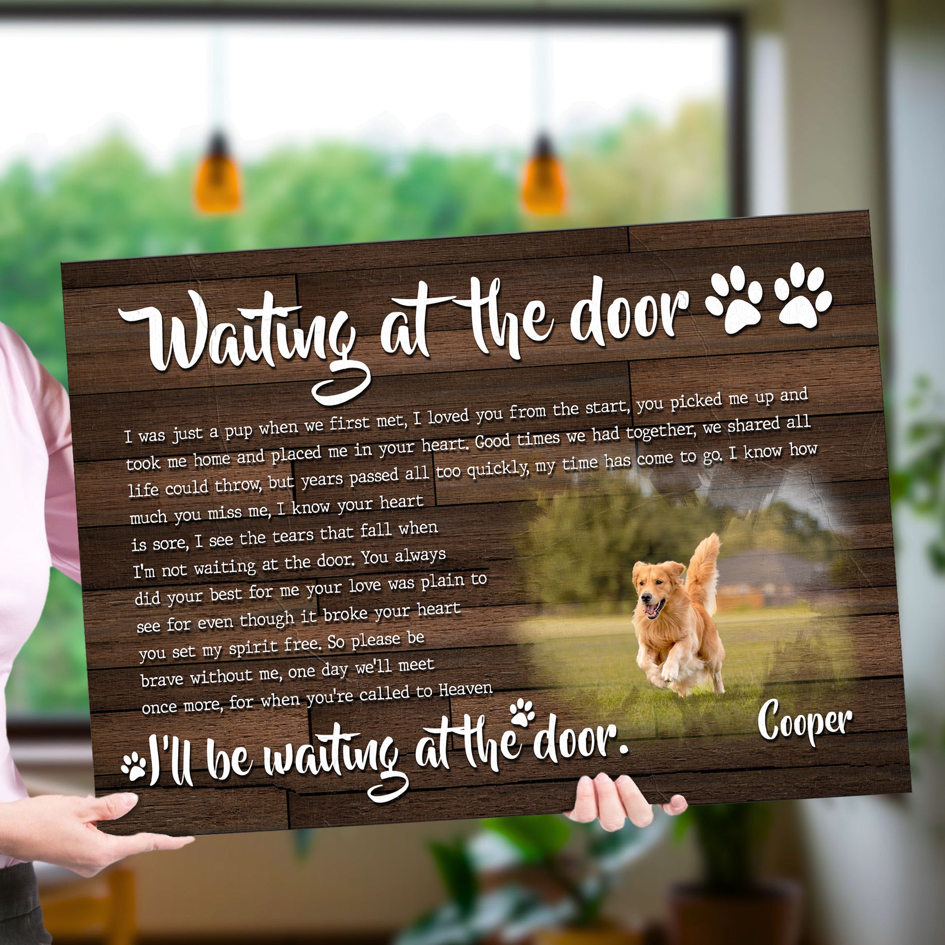 Custom Dog Portrait Waiting At The Door Sign Style 1 - Image by Tailored Canvases