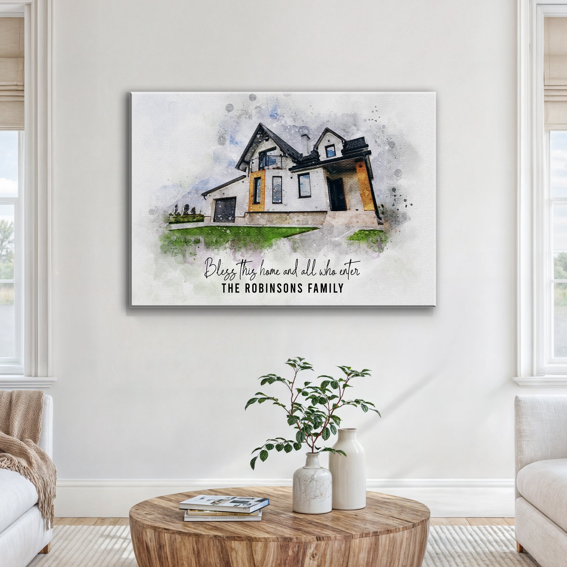 Custom House Watercolor Portrait Style 2 - Image by Tailored Canvases