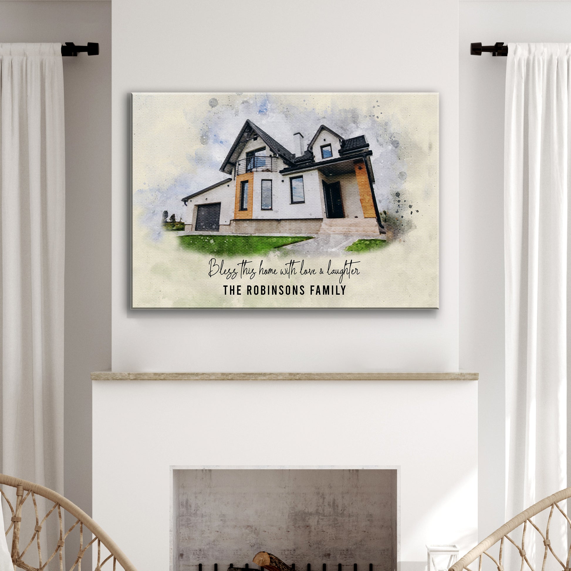 Custom House Watercolor Portrait Style 1 - Image by Tailored Canvases