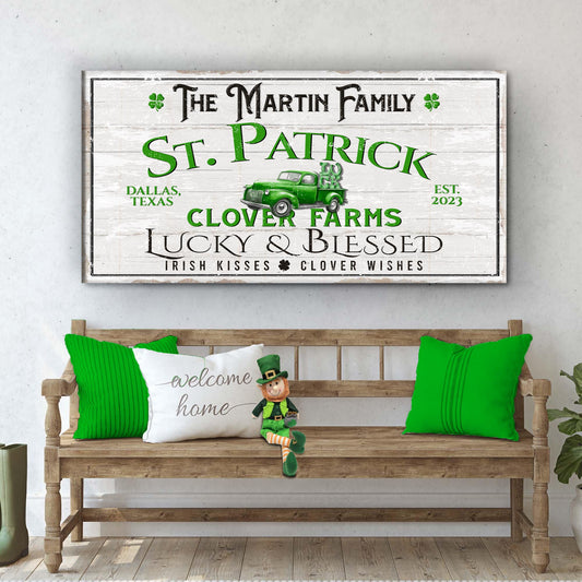 Custom St. Patrick Farmhouse Family Sign - Image by Tailored Canvases