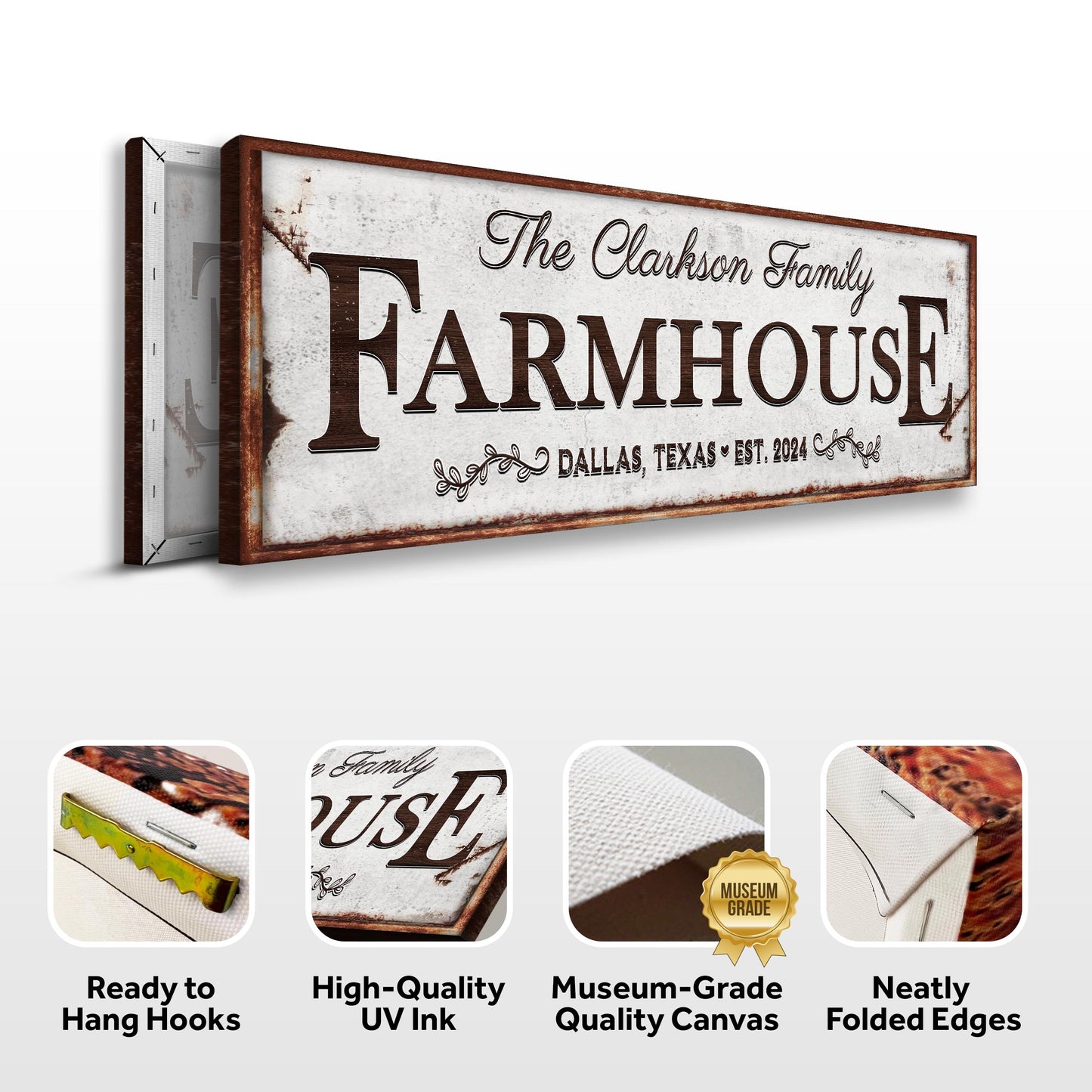 Custom Vintage Rust Farmhouse Sign Specs - Image by Tailored Canvases