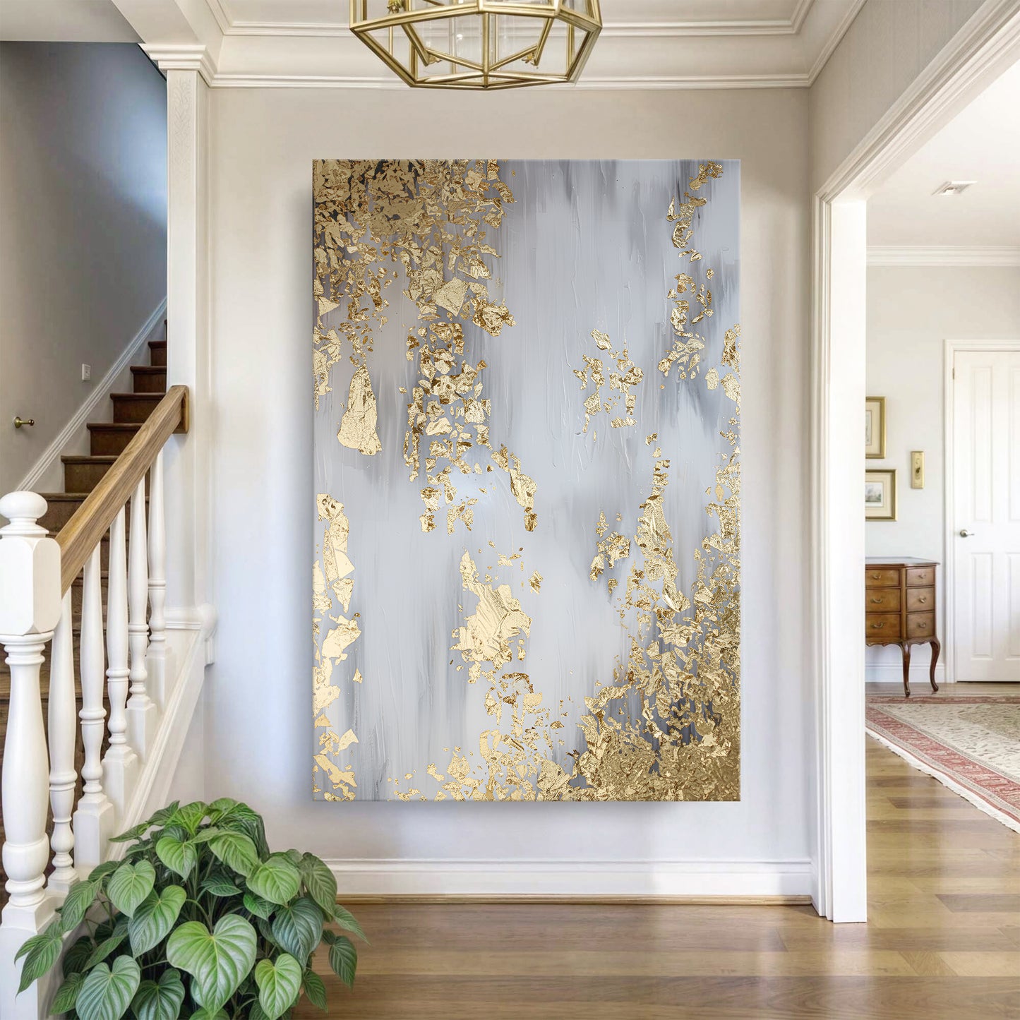 Golden Leaves Falling Abstract Wall Art