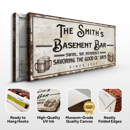Swirl, Sip, Reminisce Basement Bar Sign Specs - Image by Tailored Canvases