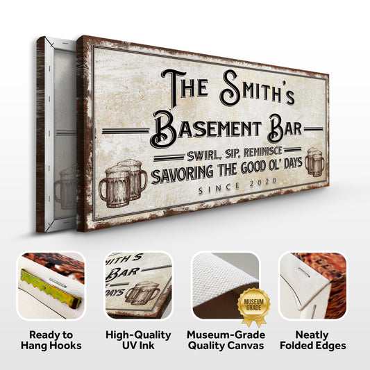 Swirl, Sip, Reminisce Basement Bar Sign Specs - Image by Tailored Canvases