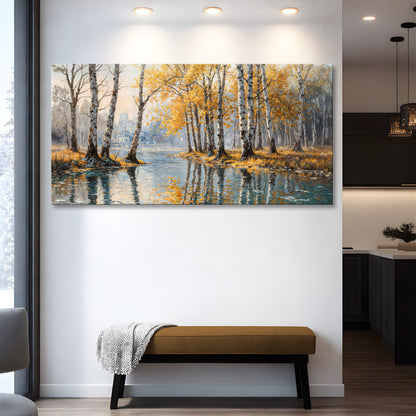 Birch Woods Golden Reflections Metal Wall Art