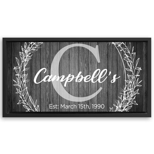 Save 33% When You Add A Frame To Your 48x24 Family Name Sign - Monogram Sign Canvas Now