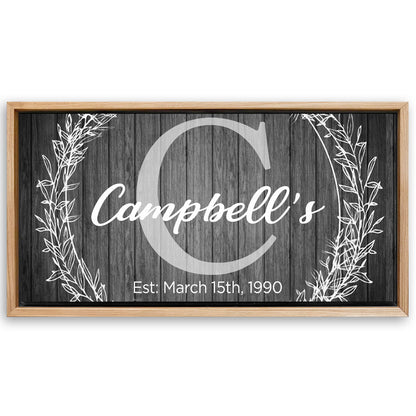 Save 33% When You Add A Frame To Your 48x24 Family Name Sign - Monogram Sign Canvas Now