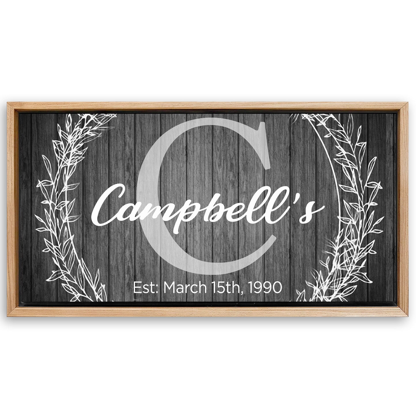 Save 33% When You Add A Frame To Your 60x30 Family Name Sign - Monogram Sign Canvas Now