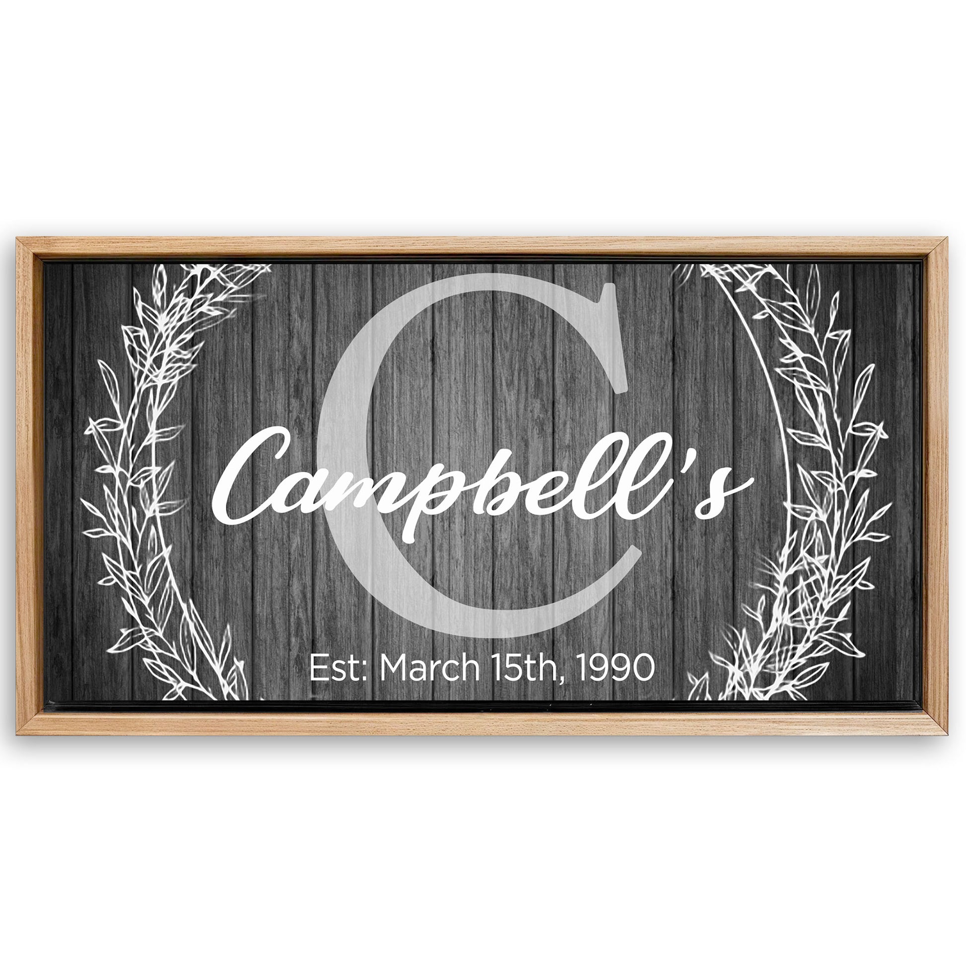 Save 33% When You Add A Frame To Your 60x30 Family Name Sign - Monogram Sign Canvas Now