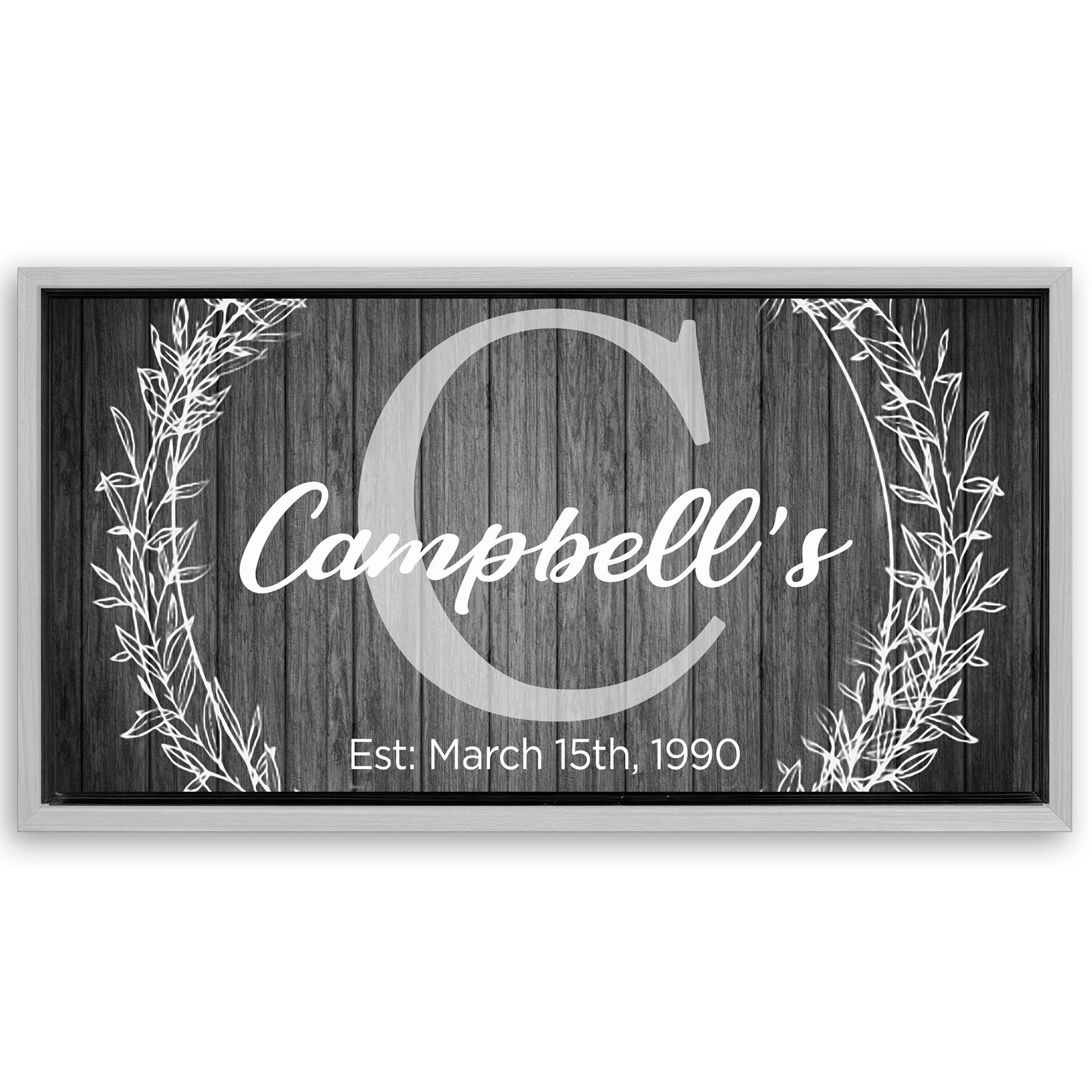 Save 33% When You Add A Frame To Your 20x10 Family Name Sign - Monogram Sign Canvas Now