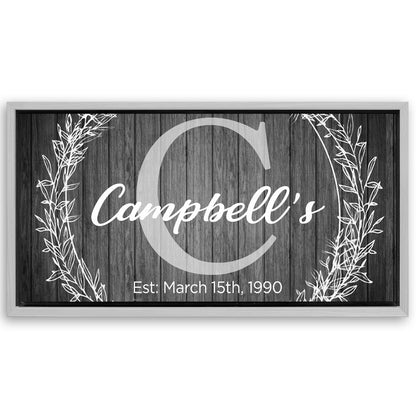 Save 33% When You Add A Frame To Your 48x24 Family Name Sign - Monogram Sign Canvas Now